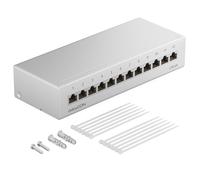 CAT 6a Panneau de Brassage Panneau de Distribution 12 Ports 1 UH Desktop & Mural Blindé 12x Prise RJ45 LAN Câble D'installation Réseau TIA568A TIA568B RAL 7035 Gris Clair