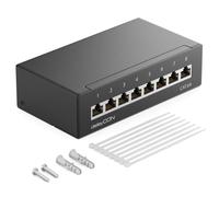 CAT 6a Panneau de Brassage Panneau de Distribution 8 Ports 1 UH Desktop & Mural Blindé 8x Prise RJ45 LAN Câble D'installation Réseau TIA568A TIA568B RAL 9005 Noir