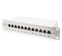 CAT 6A Patch Panel, shielded, 12-Port label field, 1U, 10" rack mount, grey RAL 7035