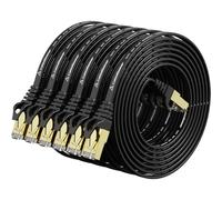 Cat 7 Câble Ethernet blindé 1,5 m Lot de 6 Noir (Haut) de câble de Vitesse Cat7 Câbles Ethernet Patch Plats - Internet câble pour Modem, Router, LAN, Ordinateur - Compatible avec Cat 5e, Cat 6 réseau