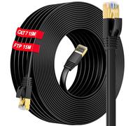 Cat 7 RJ45 Ethernet Cable 15 m High Speed Shielded Fibre Ethernet Cable 15 m Outdoor Flat Network Cable (15 Clips) - S/FTP Gigabit Anti-Jamming No Loss Signal - Faster Than Cat6/Cat5