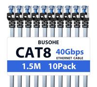 Cat 8 Ethernet Cable 1.5 m (10 Pieces), Gigabit RJ45 Flat High Speed Network LAN Cable, Braided Internet Cable 40Gbps 2000Mhz Compatible with PC, Routers, Modems