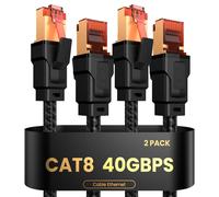 Cat 8 Ethernet Cable,1 m,2 m,3 m,5 m,10 m,15 m,20 m,Network Cable,40 Gbps 2000 MHz High Speed,RJ45 Gigabit Braided Internet Patch Cable for Router,Modem,PC,PS5,Server (2 Pieces 0.5 Metre