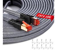 Cat 8 Ethernet Cable 10 m, 40Gbps 2000MHz Network Cable RJ45 Cat 8 Nylon Braided Super Speed Ethernet Cable Internet Cable for Router, Switch, Modem, Laptop, PS5/PS4, Smart TV, Xbox