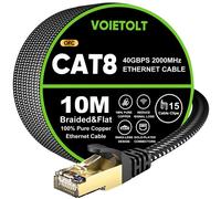 Cat 8 Ethernet Cable 10M, 40Gbps/2000Mhz High Speed S/FTP Internet Cable, Flat Braided RJ45 Gigabit LAN Cable for PS4/5, Computer, Modem, PC, TV