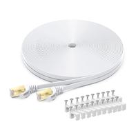 Cat 8 Ethernet Cable, 15M Flat High Speed Gigabit LAN Network Cable, 40Gbps 2000MHz Internet Patch Cord for Switch, Router, Modem, Patch Panel, PC (White)