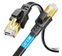 Cat 8 Ethernet Cable 5 m Flat, RJ45 Cable 5 Metres Shielded Internet Cable High Speed 40Gbps 2000MHz Network Cable High Speed Patch Cable Gigabit LAN Flat Black for Router, Modem