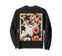 Cat Among Flowers Oriental Floral Pet Art Men Women Kids Sweatshirt