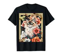 Cat Among Flowers Oriental Floral Pet Art Men Women Kids T-Shirt