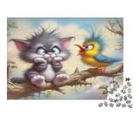 Cat and Bird Jigsaw Puzzles for Adults: Kitten and Yellow Bird Educational Games for The Whole Family Women 70x50cm/1000pcs