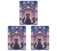 Cat and Magic Castle Gate Lot de 3 désodorisants carrés à suspendre pour voiture, maison, bureau, style gris