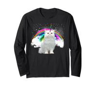Cat and Unicorn Magical Funny Kitten Rainbow Cats Lover Manche Longue