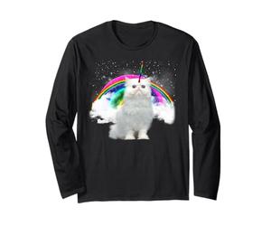Cat and Unicorn Magical Funny Kitten Rainbow Cats Lover Manche Longue