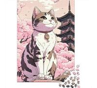 Cat animé dans Sakura Puzzle 1000 Pièces Adultes intéressant Puzzles 1000 Pièce Durable Jeux De Puzzle Cadeau 52x38cm/1000pcs