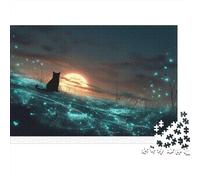 Cat at Sunset Glow 100% Recycled Cardboard Black Cat & Moon Sea 1000Pc Jigsaw for Adults Challenging & Brainteasing 38x26cm/1000pcs