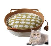 Cat Basket Bed - 19 Inch Cotton Linen Basket | Cotton Linen Woven Cat Bed - Soft breathable nest inspired resting area with removable pad provides comfort for indoor and outdoor naps for cats