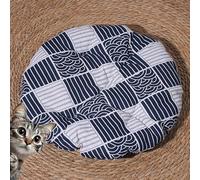Cat Basket Bed, Cat Handwoven Basket, Cotton Rope Cats Bed Basket with Scratching Ball Toy, Round Cat Beds, Cats Ear Design, Breathable & Easy to Clean,All Season Universal (Cotton Pad-B, M-15.7in)