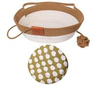 Cat Basket - Cotton Breathable Pet Bed - Washable Soft Weaving Nest with Removable Cushion for Indoor Outdoor Sleeping in Offices and Rooms