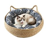 Cat Basket - Pet Bed with Washable Cushion | Cotton Rope Pet Sleeping Bed | Breathable Washable Natural Nests, All-Season Comfort Nest Handmade Cotton Padding, Portable Lightweight, Indoor Home