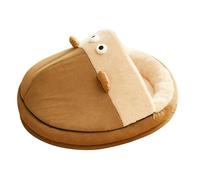 Cat Bed Cave Refuge Chaud Semi-Clos pour Chaton et Chiot Coussin Épais Détachable Lit Doux en Coton PP Soutien Cervical Relaxant Facile à Nettoyer, Brun, M