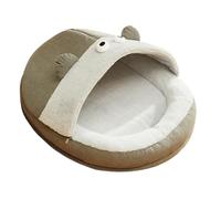 Cat Bed Cave Refuge Chaud Semi-Clos pour Chaton et Chiot Coussin Épais Détachable Lit Doux en Coton PP Soutien Cervical Relaxant Facile à Nettoyer, Gris, L