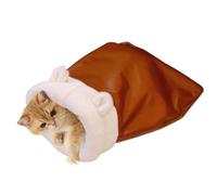 Cat Bed - Enclosed Cat Nest, Plush PU Leather Soft Cozy Cave Pets Supplies, Pet Mat Self Warming Pad Sack | Warm Kitten Sleeping Bag for Kittens Puppy Animal Outdoor Calming Travel Winter