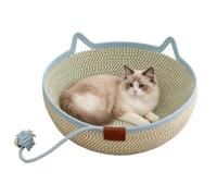 Cat Bed - Handwoven Cotton Rope Pet Basket, Soft All Season Sleeping Nest with Interactive Toy Tail, Comfortable Resting | Kittens, Cats, Small Pets, Home, Travel and Enrichment Activities