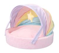 Cat Bed - Pet Sleeping Hideaway Shelter | Dog Cushion Bed | Rainbow Tent 2-in-1 Foldable Pet Cave House, Semi-Enclosed Short Plush Warm Kitten Mattress Bedding Nest for Apartment Balcony