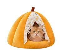 Cat Bed - Washable Warm with Removable Pad, Pumpkin Enclosed Cat Bed with Door Drape for Calming | Sleeping, Winter, Kitten, Small, Dog, Pet, Indoor Home Decor Apartment, 40x40x39cm