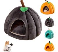 Cat Beds for Indoor Cats, Pumpkin Cat House, Cute Pumpkin Shape Cave Bed Tent with Removable Cushion Warm for Small Dogs (Brown,M)