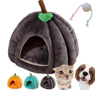 Cat Beds for Indoor Cats Pumpkin, Halloween Cute 3D Pumpkin Cat House with Removable Cushion, Semi-Enclosed Warm Cat Cave Bed for Small Dogs, Plush Washable Pet Tent Sleeping Nest (Black,L)