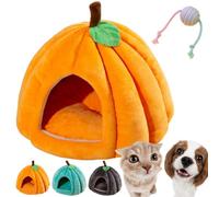 Cat Beds for Indoor Cats Pumpkin, Halloween Cute 3D Pumpkin Cat House with Removable Cushion, Semi-Enclosed Warm Cat Cave Bed for Small Dogs, Plush Washable Pet Tent Sleeping Nest (Yellow,M)
