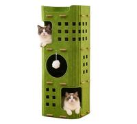 Cat Beds for Indoor Cats,Square Climbing Frame, Cat Condo with Stable Frame and Large Scratch Pad,Durable Pet Cube Playhouse with Dangling Balls(Green,Triple Layer)