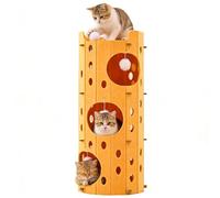 Cat Beds for Indoor Cats,Square Climbing Frame, Cat Condo with Stable Frame and Large Scratch Pad,Durable Pet Cube Playhouse with Dangling Balls(Yellow,Triple Layer)