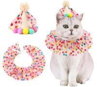 Cat Birthday Hats, Ensemble de Chapeau d'anniversaire pour Animal de Compagnie, Costume de Princesse pour Chiot, Costume de Mignon en Dentelle, Tenue, Pois colorés, Bandana, Pompon, Chapeau Conique