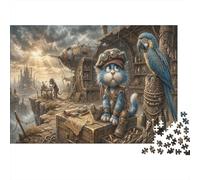Cat Bleu SteampunkPuzzle Premium 1000 Pièces en Papier Recyclé Ville Flottante pour Grands-Parents Entraînement Cognitif Loisirs Créatifs 38x26cm/1000pcs