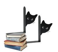 Cat Book Ends - Non-Slip Peeping Cat, Decorative Metal Divider with Cut Silhouette, Bookshelf Decor, Home Office Desk, Living Room Bedroom Accessory for Kids Adults School