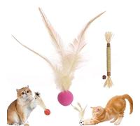 Cat Bouncy Ball with Feather, Feather Ball Cat Toy, Cat Entertainment Bouncy Ball Toy, Interactive Feather Ball Toy Set, Mini Basketball, Soccer & Baseball Pet Toys for Cats and Dogs (Purple)