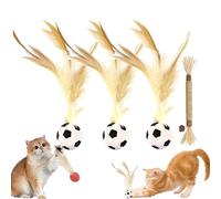 Cat Bouncy Ball with Feather, Feather Ball Cat Toy, Cat Entertainment Bouncy Ball Toy, Interactive Feather Ball Toy Set, Mini Basketball, Soccer & Baseball Pet Toys for Cats and Dogs (3Pcs Soccer)
