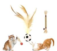 Cat Bouncy Ball with Feather, Feather Ball Cat Toy, Cat Entertainment Bouncy Ball Toy, Interactive Feather Ball Toy Set, Mini Basketball, Soccer & Baseball Pet Toys for Cats and Dogs (Soccer)