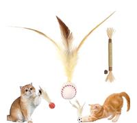 Cat Bouncy Ball with Feather, Feather Ball Cat Toy, Cat Entertainment Bouncy Ball Toy, Interactive Feather Ball Toy Set, Mini Basketball, Soccer & Baseball Pet Toys for Cats and Dogs (Baseball)