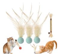 Cat Bouncy Ball with Feather, Feather Ball Cat Toy, Cat Entertainment Bouncy Ball Toy, Interactive Feather Ball Toy Set, Mini Basketball, Soccer & Baseball Pet Toys for Cats and Dogs (3Pcs Green)