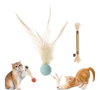 Cat Bouncy Ball with Feather, Feather Ball Cat Toy, Cat Entertainment Bouncy Ball Toy, Interactive Feather Ball Toy Set, Mini Basketball, Soccer & Baseball Pet Toys for Cats and Dogs (Green)