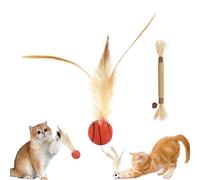 Cat Bouncy Ball with Feather, Feather Ball Cat Toy, Cat Entertainment Bouncy Ball Toy, Interactive Feather Ball Toy Set, Mini Basketball, Soccer & Baseball Pet Toys for Cats and Dogs (Basketball)