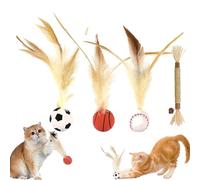 Cat Bouncy Ball with Feather, Feather Ball Cat Toy, Cat Entertainment Bouncy Ball Toy, Interactive Feather Ball Toy Set, Mini Basketball, Soccer & Baseball Pet Toys for Cats and Dogs (A-Mix)