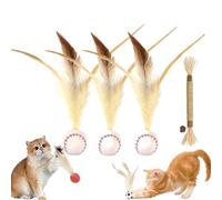 Cat Bouncy Ball with Feather, Feather Ball Cat Toy, Cat Entertainment Bouncy Ball Toy, Interactive Feather Ball Toy Set, Mini Basketball, Soccer & Baseball Pet Toys for Cats and Dogs (3Pcs Baseball)