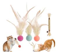 Cat Bouncy Ball with Feather, Feather Ball Cat Toy, Cat Entertainment Bouncy Ball Toy, Interactive Feather Ball Toy Set, Mini Basketball, Soccer & Baseball Pet Toys for Cats and Dogs (B-Mix)