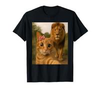 Cat Bow Selfie With Lion Wildlife Cat Lover Safari Jungle T-Shirt