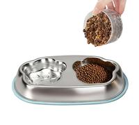 Cat Bowl - Stainless Steel Double Bowl Set for Food and Water, Non-Slip Pet Feeding Container with Cute Paw Design | Hygienic, Easy to Clean | Bowls for Cats, Dogs, Puppies, Kittens, Home, Indoor