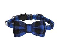 Cat Bowtie Collar, Buckle Adjustable Decorative Collar, Wide Comfort Design, Plaid Soft Cloth Pet Necktie with Safety Release for Cats (Blue Check)